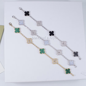 Van Cleef & Arpels inlaid diamond malachite green flower white and black five flower bracelet-3699