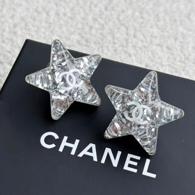 Chanel earrings white double c silver sequins acrylic star earrings-3744